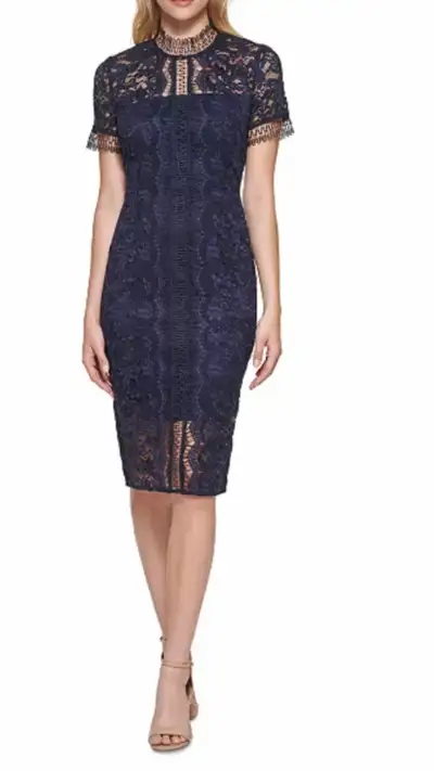 New Eliza J Navy lace with black lace dress size 4, View more