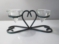 Danish Wrought Iron 3-Heart Candle holder with glass