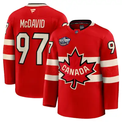 New 4 Nations McDavid jerseys Team Canada with assistant captain patch and fight strap pickup in sca...