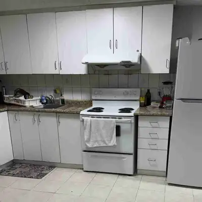 1 bedroom in legal basement apartment, 1 car parking, no carpets, shared common space as living area...