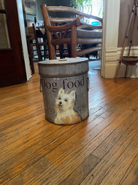 Rustic tin container for dog food