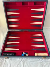 VINTAGE BACKGAMMON GAME, RICH ROYAL RED, BLUE COLORS, COMPLETE,