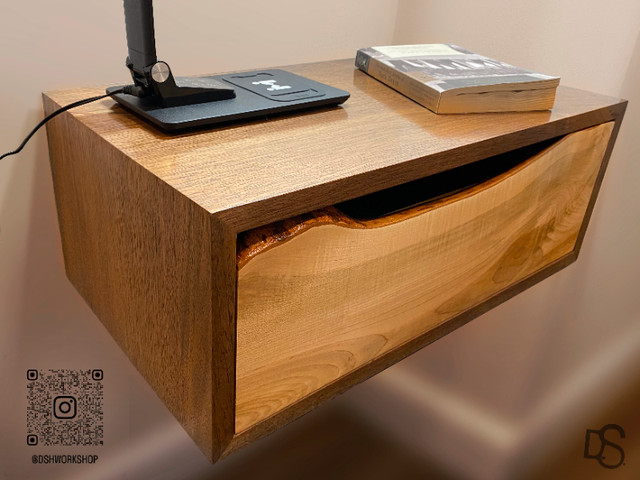 Floating Black Walnut Nightstands with Live Edge Maple Drawer in Other Tables in Brantford - Image 2