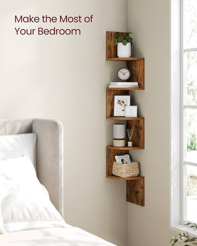 VASAGLE Corner Shelf Wall Mount, 5-Tier Floating Corner Bookshel in Bookcases & Shelving Units in Markham / York Region - Image 3