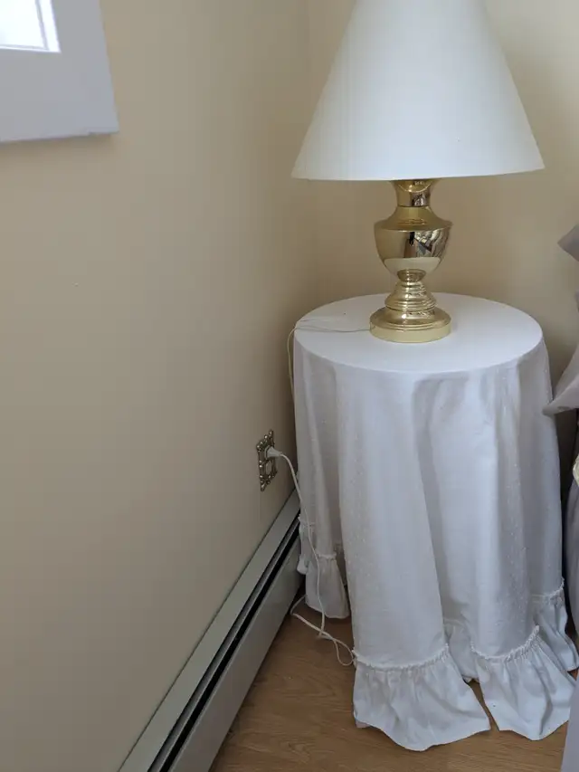 2 round wooden tables with covers and a lamp in Other Tables in Charlottetown - Image 3