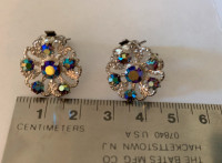 Vintage rhinestone clip-on silver tone Earrings 