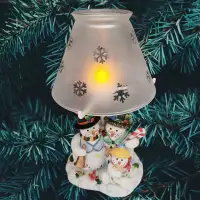 Snowman Snowbell Family Christmas Glass & Ceramic Tealight Lamp