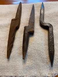 3 Antique Blacksmith Hand Forged Offset Pike Pole Heads !