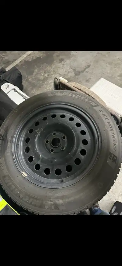 4 Michelin winter tires on steel rims x-ice North4 suv studded tires 235/65/R18 mountain and snow pd...