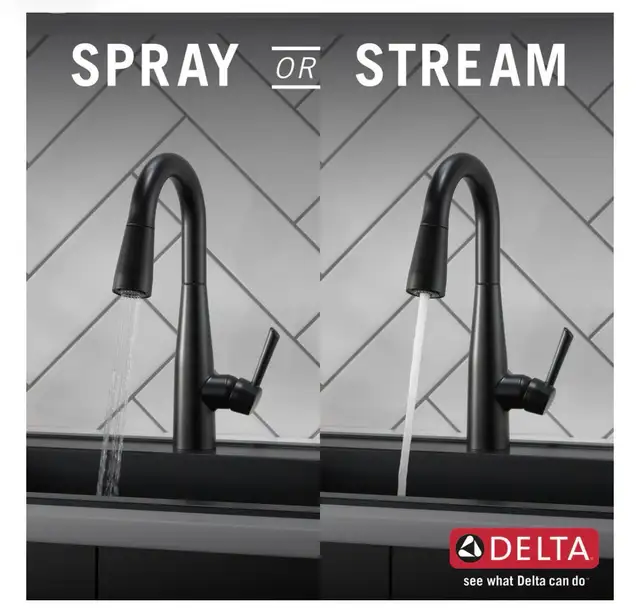 New Delta Essa Single Handle Pull Down Kitchen Bar Prep Faucet in Plumbing, Sinks, Toilets & Showers in Calgary - Image 3