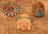 Terracotta Aztec Mayan Tribal Outdoor/Indoor Wall Art Masks