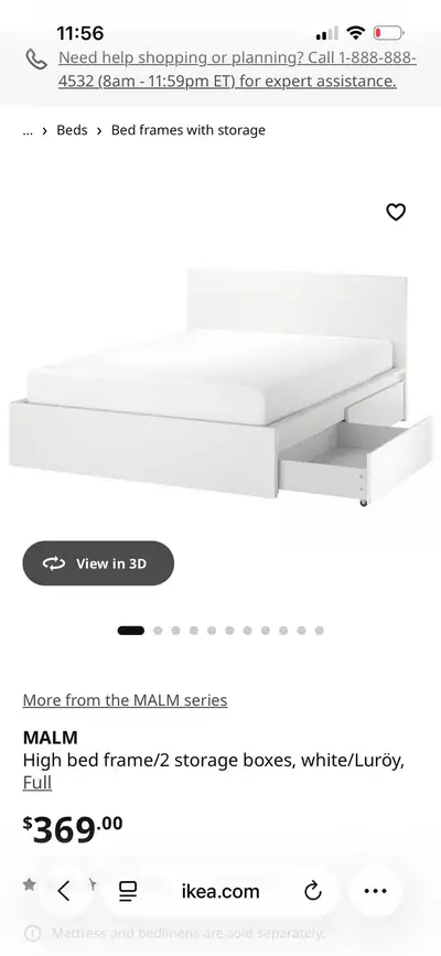 IKEA full size bed frame + mattress + mattress protector, View more
