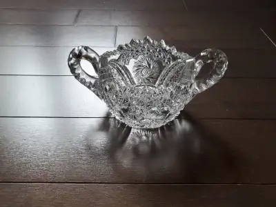 Vintage Crystal Pinwheel bowl with handles used/cristal pinwheel, View more