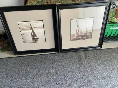 For sale 2 nice pictures of sailboats in nice dark frame 30.00 pr moving reason for selling They mea...