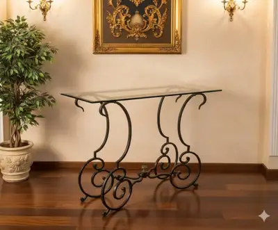 Iron Console Glass Top Table, View more
