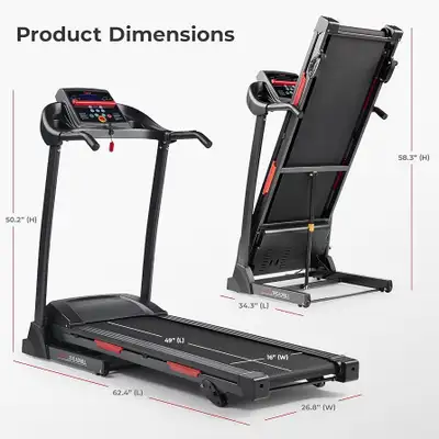 Sunny Health & Fitness Premium Foldable Treadmill for Home with Adjustable Incline, Shock Absorption...