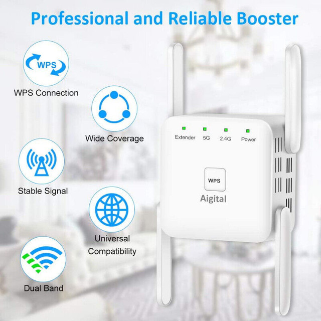 AC1200 WiFi Range Extender, Aigital Dual Band (5GHz+2.4GHz) 1200 in Toys & Games in Mississauga / Peel Region - Image 2
