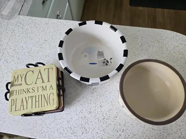 Four (4) Cat Coasters & Two (2) Cat Bowls in Other in Edmonton - Image 2