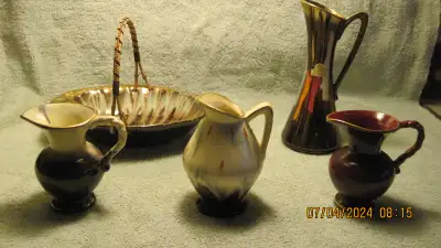5 pieces of beautiful German pottery Numbered pieces Bowl 911 Large vase 295-20 Medium vase 290-12 S...