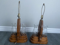 2 vintage electric lamps & 2 glass oil lamps. Price is for all. 