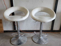 Estate Sale A Pair of Loved Swivel White Bar Stools 32" to Seat 