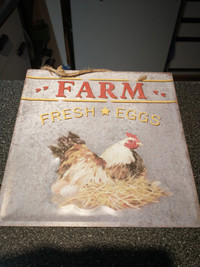 Farm fresh eggs tin sign decor.