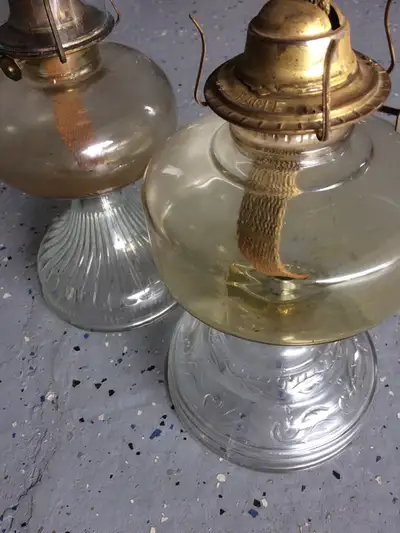2 old glass oil lamps, $10 each or $15 both