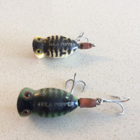 2x Hula Popper Fred Arbogast 1960's w/ raised eyes fishing lures