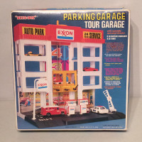 Vintage Blue Box Exxon Gas Station Toy Car Parking Garage w Box