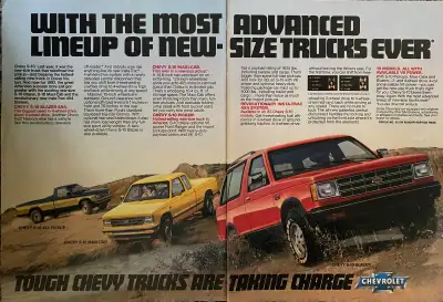 « Tough Chevy Trucks are taking charge. ” Dimensions : 16 inches wide by 11 inches high. In excellen...