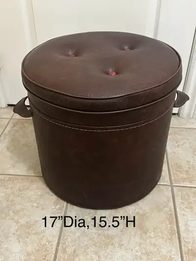 Vintage brown storage ottoman, View more