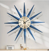 Mid Century Modern Wall Clock 24 in Starburst - Color Blue