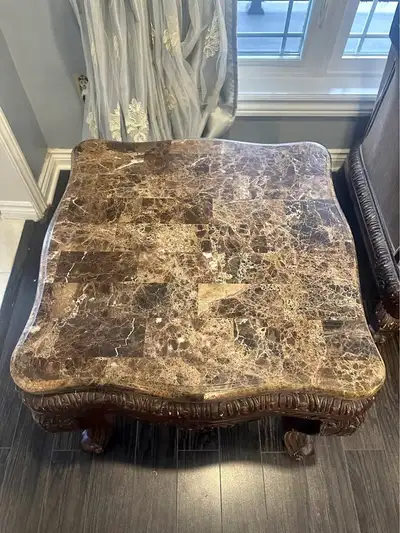 Luxury Solid Wood Genuine Marble Top Coffee Table + 2 End Tables, View more