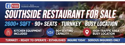 GREAT OPPORTUNITY - WELL ESTABLISHED SOUTHSIDE RESTAURANT FOR SALE Don't miss this rare opportunity...