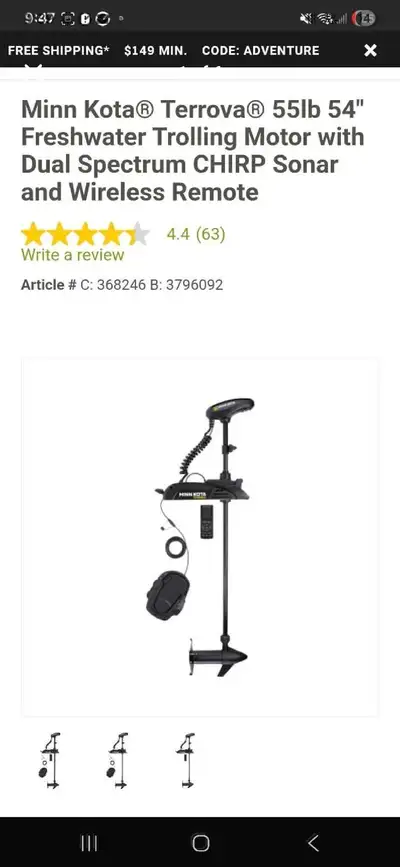 2024 Minn kota terrova 55 lb -54" fresh water trolling Pretty much brand new used about 5 times noth...