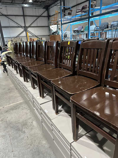 Wood Dining Chairs - 20 Available Very solid wood chairs. In good condition. Seats measure approxima...