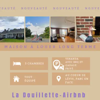 À louer dès maintenant La Douillette à Lévis pour location à long terme VIA AIRBNB SEULEMENT Vous ch...