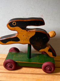 Vintage Wooden HOPPING Bunny RABBIT Pull TOY Handmade