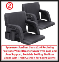 (NEW) Portable Stadium Seats (2) Reclining & Folding Back & Arm