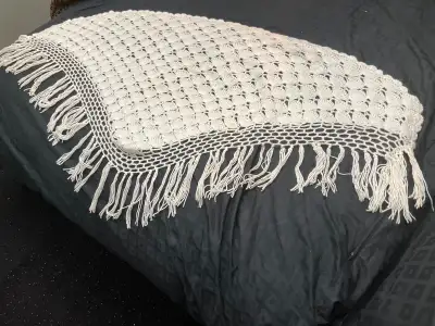 SHAWL Vintage  Hand Crochet Off white Cream Colour 53” x 25”, View more
