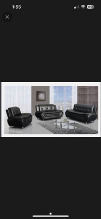 2 Piece black leather sofa set