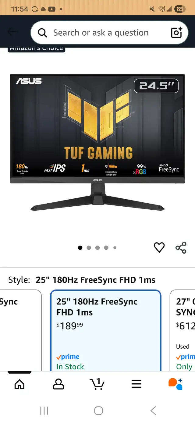 TUF ASUS 25" GAMING MONITOR BRAND NEW IN BOX 180HZ in Monitors in Oshawa / Durham Region - Image 3