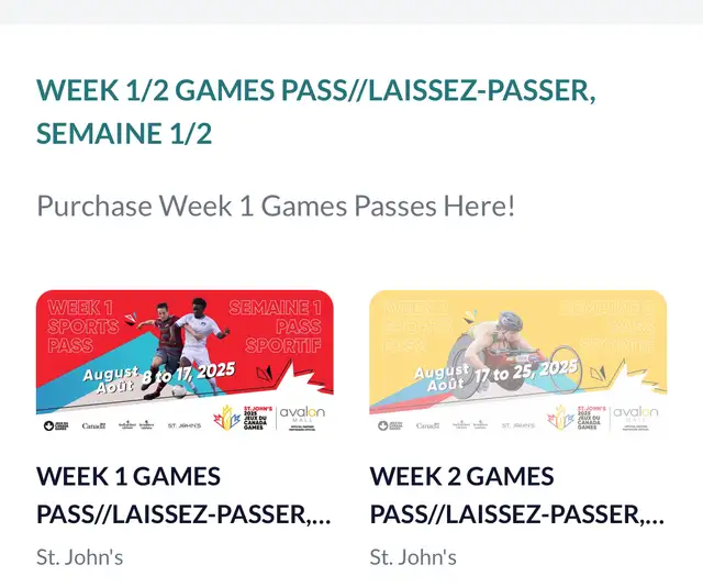Looking for Week 2 Canada Games passes63611964145155120