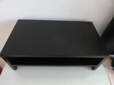 Solid 2-Tier Black/Dark Brown Wood Monitor Stand Riser Like New!, View more