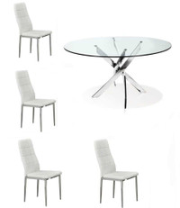 X Leg Round Glass Dining TablePU Leather Chairs affordable price
