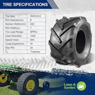 Brand New Heavy Duty Lawn Tractor Tires 18x9.5-8 Pair, View more