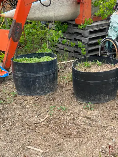 Garden pots with dirt., View more