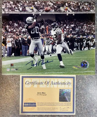 Jerry Rice Oakland Raiders signed 8x10 Photo COA from Steiner and comes with Jerry’s own hologram Ex...