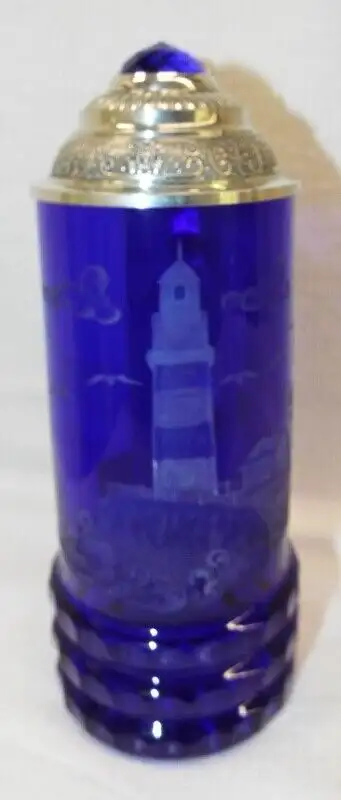 Rare Numbered Blue Cut To Clear Beer Stein  with Lid., View more