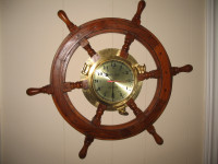 Ship's Time Wooden Wheel Wall Clock